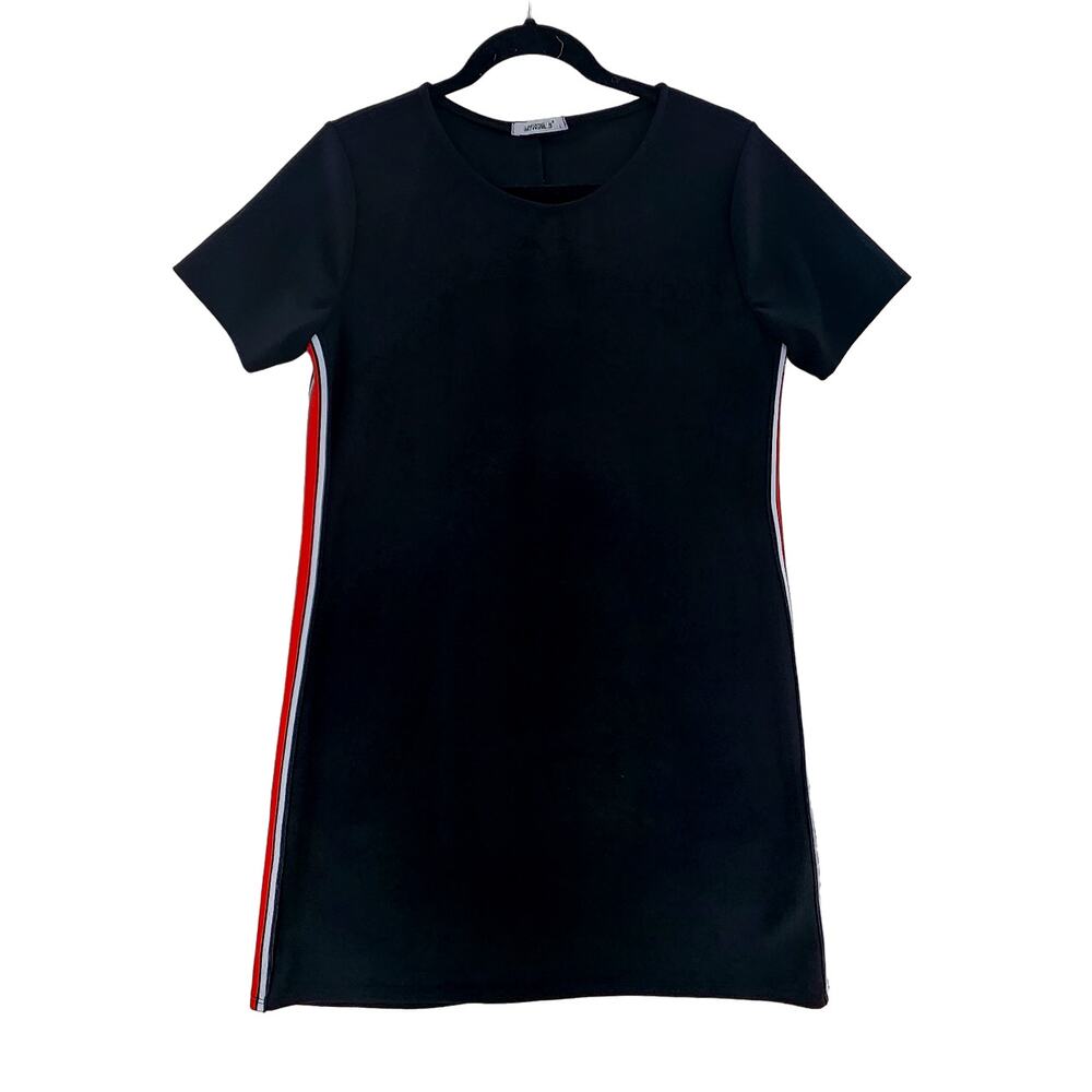 My Hailys Women's Short Black Dress Red White Track Stripes Size Large